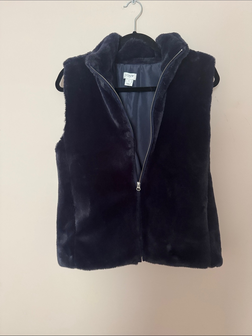 J. Crew Plush Faux Fur Vest in Dark Navy